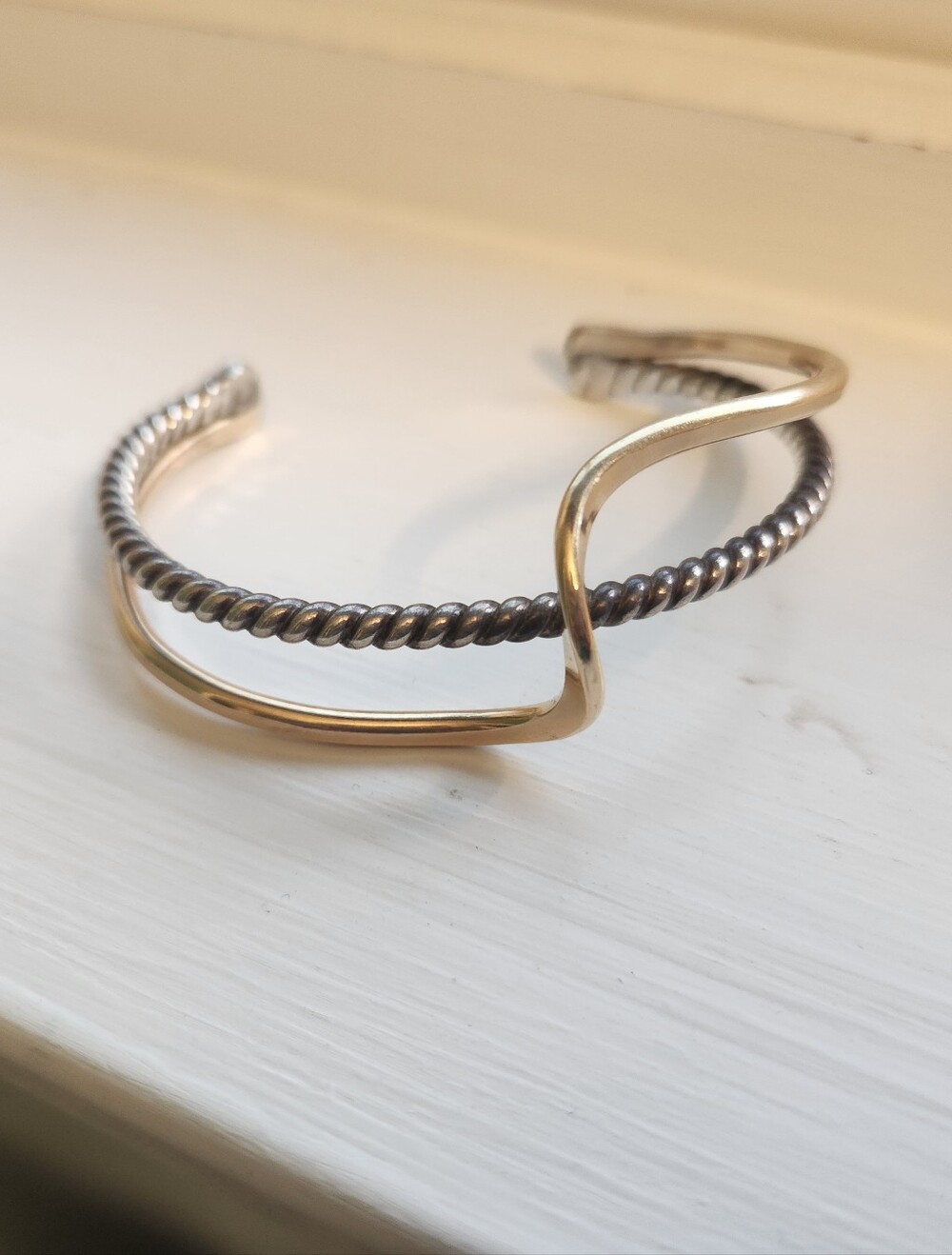 Two-Tone Gold and Sterling Silver Twisted  Cuff Bracelet